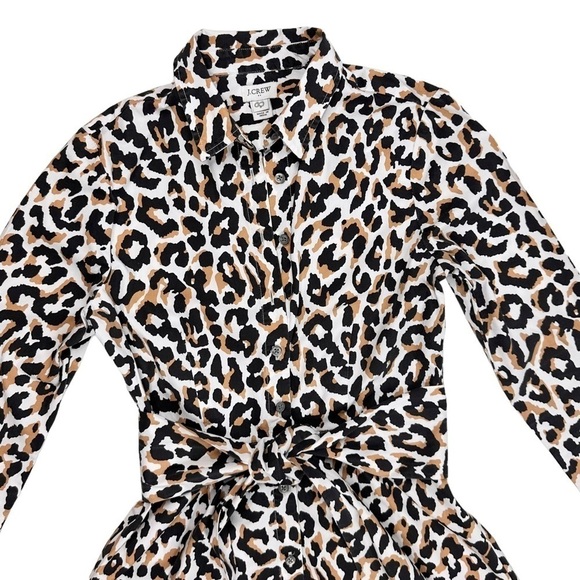 J. Crew leopard print tie-waist shirt dress pockets long sleeve buttons collar 2 - Picture 12 of 16